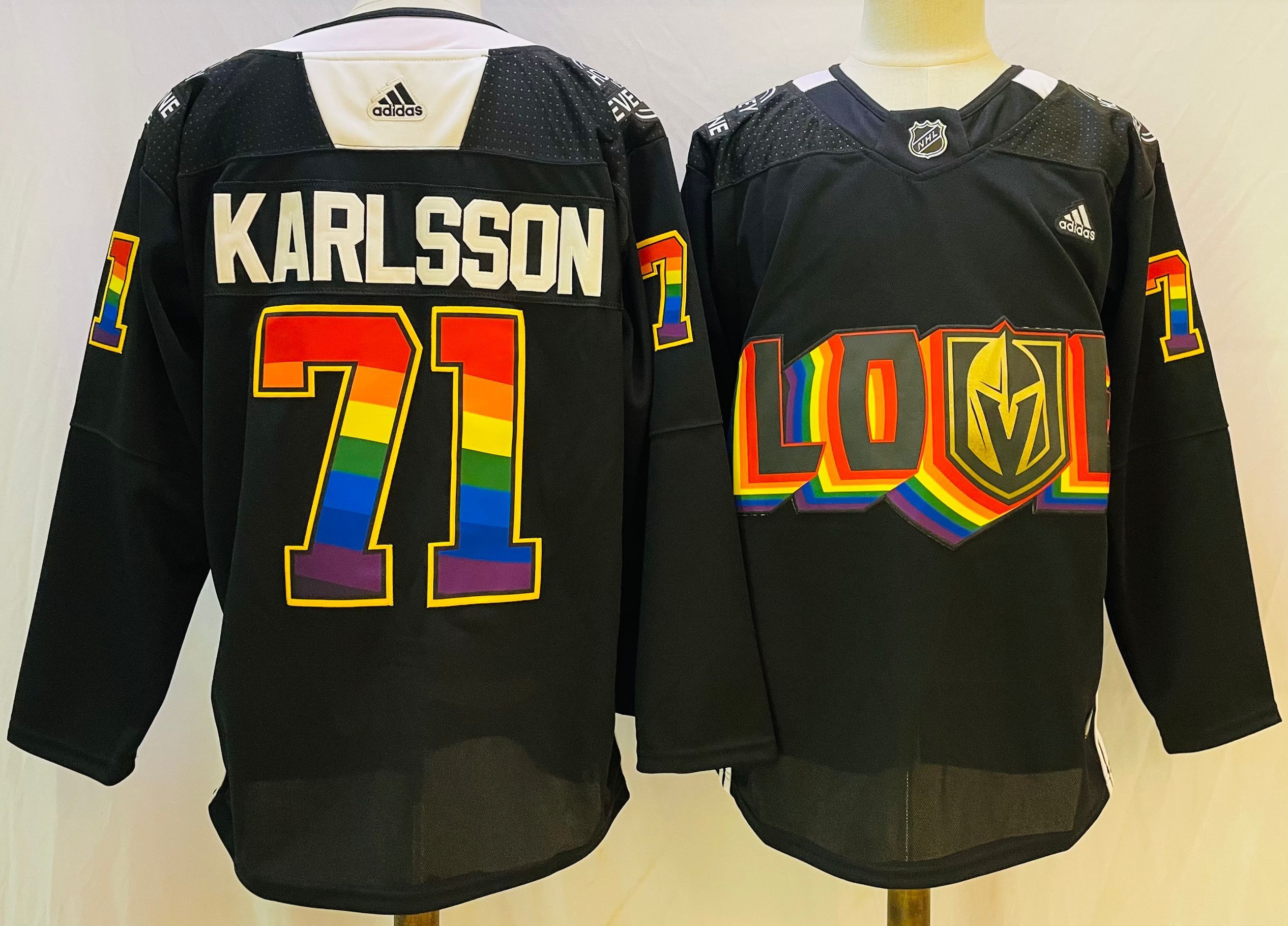 Men Vegas Golden Knights 71 Karlsson Black gold Stitched 2022 Adidas NHL Jersey